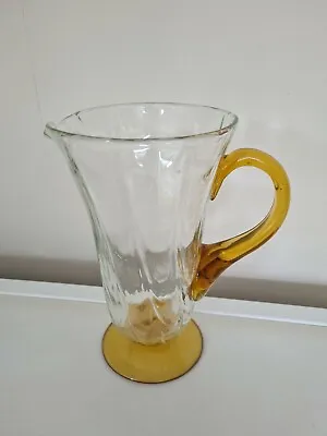 Buy Large Glass Vintage Jug - Stunning Design With Amber Coloured Base And Handle • 18£