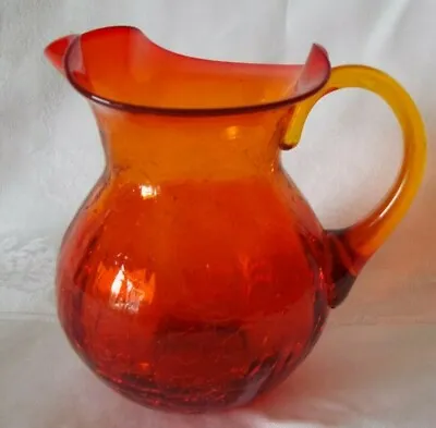 Buy Vintage Crackle Glass 5   Pitcher Orange  Hand Blown Yellow Handle  • 19.27£