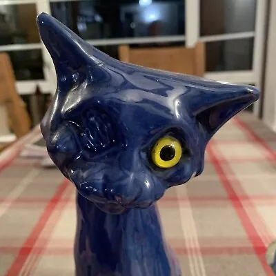 Buy Large C H Brannam Pottery Cat. Blue Glaze, Glass Eye • 75£