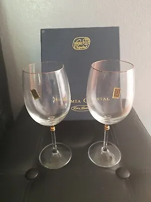 Buy Pair Of Vintage Bohemia Crystal Henry Merchant Venus Gold Glass Wine Goblets • 20£