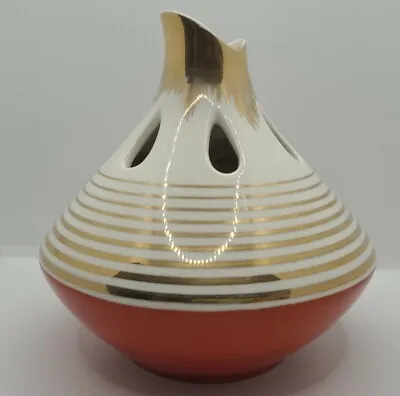 Buy Retro Royal Winton Gold Banded Orange/Red Glaze, Unusual Ceramic Vase 5.5x6  • 14.95£