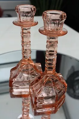 Buy Pair Walther & Sohne Mary 42866 Tall Pink Glass Candlesticks Candle Holders Deco • 18£