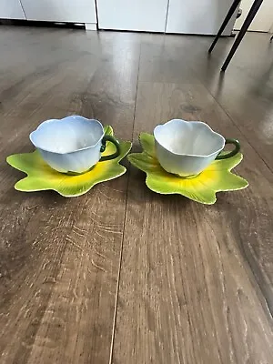 Buy LAURA ASHLEY FLOWER SHAPED 2 X CUP AND SAUCER SET GREEN • 25£