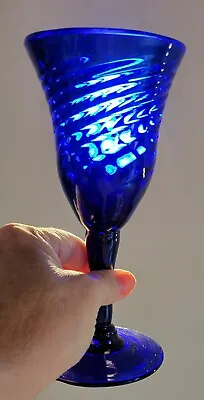 Buy 5 Hand Blown Cobalt Blue Swirl Glass 8 Oz Stemmed Wine Water Goblets  • 40.35£