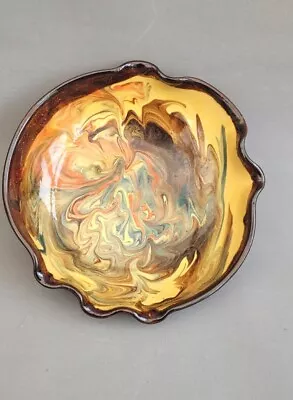 Buy Vintage Slipware Orange Brown/Mustard Fluted Rim Terracotta Decorative Bowl • 14.99£