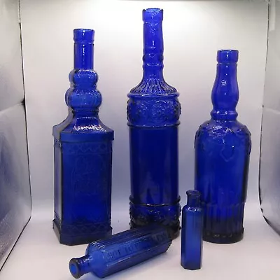 Buy Vintage Blue Pharmacy Bottle 6 Sided Not To Be Taken & FOUR OTHER BLUE BOTTLES • 44.95£