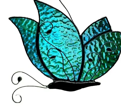 Buy TURQUOISE AQUA TEXTURED BUTTERFLY Authentic Australian Stained Glass SUNCATCHER • 25.29£