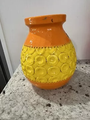 Buy Vtg Mid Century Modern Pottery Orange Yellow Circle Raymor Bitossi Vase 3.7lb • 151.79£