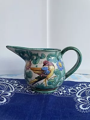Buy Vintage Perugia Italy Small Jug Birds And Flowers Blue Green With Long Spout • 20£