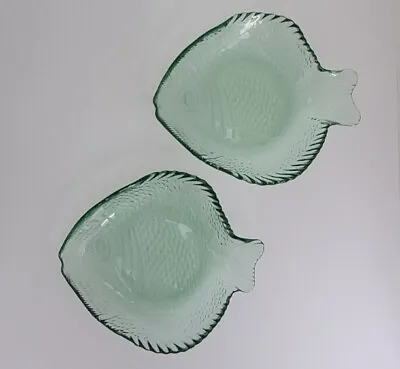 Buy 2 Green Glass Fish Dish Serving Plate Novelty Tableware • 9£