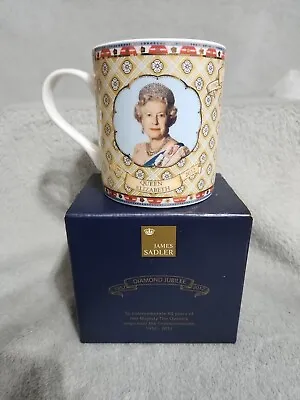 Buy Queen Elizabeth Diamond Jubilee Mug James Sadler 2012 Original Box Bone China • 17.99£