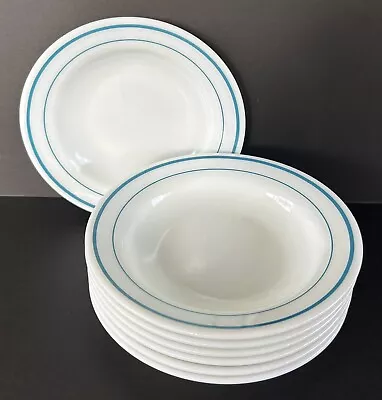 Buy Vintage PYREX Pasta Bowls 9 1/8   Set Of 7 White Blue Rim Corning • 172.93£