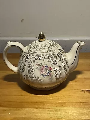 Buy Vintage Porcelain Sadler Teapot - Cream And Gold Trim, Rose Floral • 0.99£