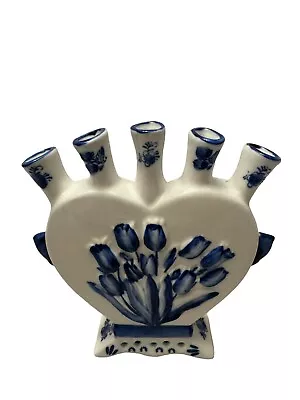 Buy Vintage Delftware Royal Twickel Ter Steege Bv Tulip Relief Five Finger Vase • 45.75£