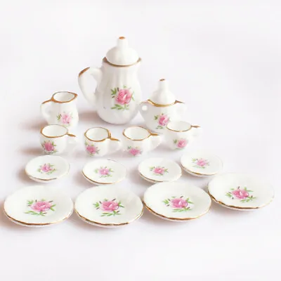 Buy 1/12th Dining Ware China Ceramic Tea Set Dolls House Miniatures Pink Rose • 7.50£