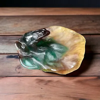 Buy Daum France SIGNED Pate De Verre Art Glass Frog On Water Lily Pad SEE DESCRIPTIO • 204.24£