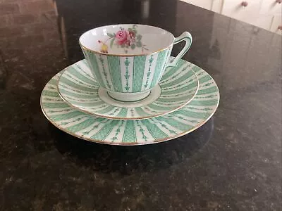Buy Cup Saucer And Plate Set Green Stripes By Staffordshire Crown  • 5£
