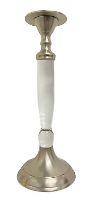 Buy LAURA ASHLEY SATIN SILVER COLOURED & ACRYLIC GLASS CANDLESTICK 24.5cms B3 • 20£