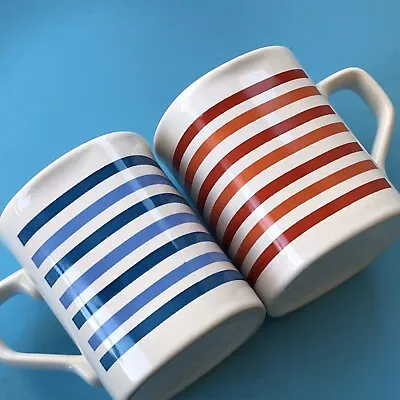 Buy 2 STL Staffordshire Tableware England Ceramic Mugs / Cups  Red / Blue Stripes • 9.99£