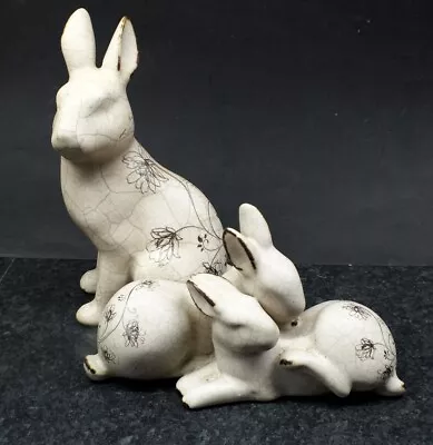 Buy Superb Stylised Raku Pottery Rabbit Family Of Figures • 24£