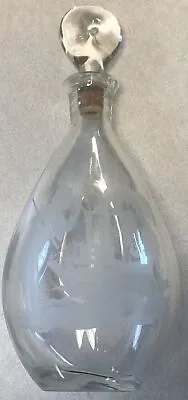 Buy I W Harper Vintage MCM Barware Etched Gentleman And Ship Glass Decanter Bottle • 19.20£
