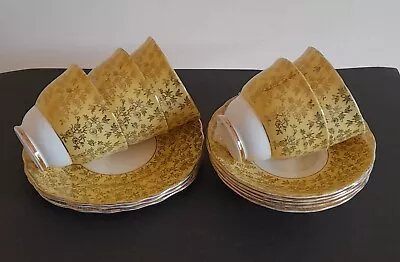 Buy Crown Regent White, Yellow & Gold Trios Of 5 Teacups, 5 Saucers & 3 Side Plates • 15£