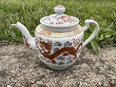Buy Chinese Antique Famille Rose Dragons Porcelain Teapot Mark 19C • 9.99£