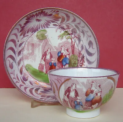 Buy Pearlware Teabowl & Saucer Cottagers Pink Lustre C1840 • 35£