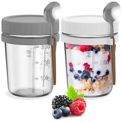 Buy HEFTMAN Breakfast Jars 350ml/12oz Overnight Oats Lid Spoon Yogurt Pot 2 Pack • 10.99£