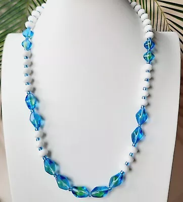 Buy Uranium Glass Necklace 21'' Blue Vaseline Czech Old Beads Women`s Jewelry • 42.44£