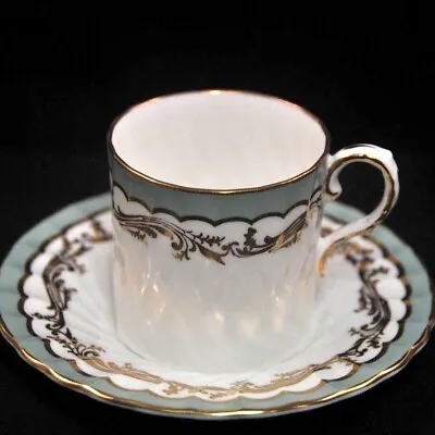 Buy Aynsley Swirl 3 Coffee Can Cups & Saucers 1950-1952 Demitasse Sage Green W/Gold • 91.02£