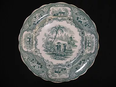 Buy William Adams Staffordshire Plate 10 3/4  Green Transferware Columbus 1830-40s • 28.46£