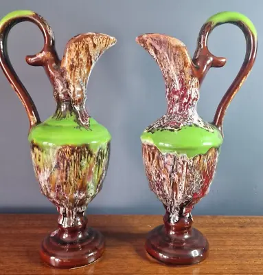 Buy  Vallauris Style Fat Lava Art Pottery Vase Mid Century Vintage Pair Modern Green • 40£