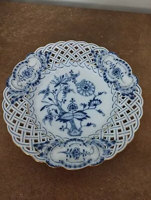 Buy Antique Meissen Blue Onion Pattern, Reticulated, Lattice Breakthrough Plate 20cm • 19.95£