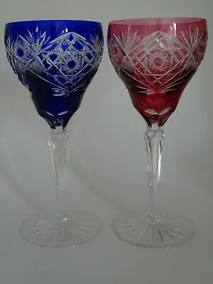 Buy Two Amazing Large Vintage Roemer Wine Glasses Crystal Design Color Red Blue • 134.27£