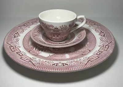 Buy Vintage Pink Willow 3 Piece Dinner Plate Set Tea Cup Saucer Churchill New In Box • 23.68£