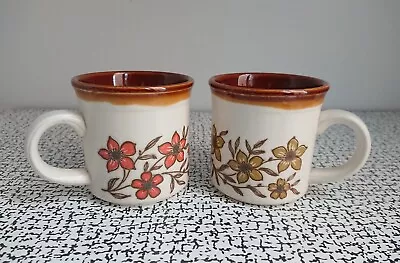 Buy Pair 70s 80s Vintage Retro Biltons Brown Pottery Mugs Boho Cottagecore Flowers • 15£