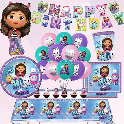 Buy Gabby Dollhouse Theme Kids Birthday Party Supplies Decors Tablecloths Plates • 29.99£