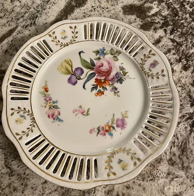 Buy Dresden Flowers Vintage Round China Serving/Decorative Plate W/Reticulated Edge • 11.05£