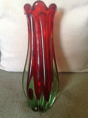 Buy Whitefriars Cased Red Glass Vase Of Shaped Lobed Form With Petal Like Top • 22£