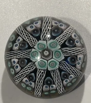 Buy Vintage Strathearn Scottish Glass Paperweight 9 Spoke Wheel Millefiori Black • 20£