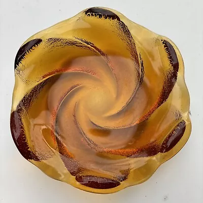 Buy Vintage 1970's Fenton Amber Art Glass Swirl Candy Trinket Dish EUC • 14.41£
