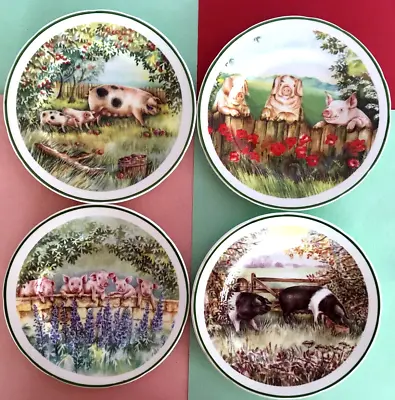 Buy Vintage Fenton Bone China, Complete Four Pig Plates By Ann Blockley 🐷🐷🐷 17 Cm • 19.99£