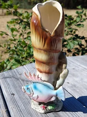 Buy MCM Ceramic Aquatic Themed Fish And Shell Bud Vase • 21.14£