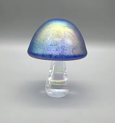 Buy Heron Art Glass Blue Iridescent Mushroom Mini Paperweight Figurine • 37.79£