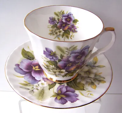 Buy   Duchess   Fine Bone China, Gilded Pedestal Teacup & Saucer, Pansy Pattern. • 15.99£