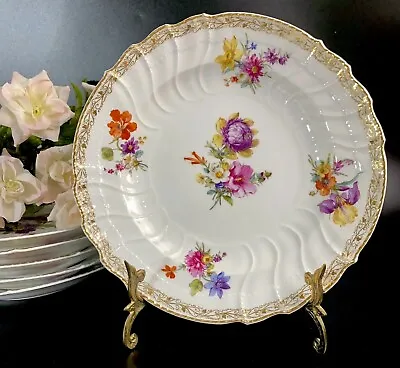 Buy KPM Plates (6) Dresden Flowers Gold 9.5” W Hand Painted Basket Weave • 436.81£