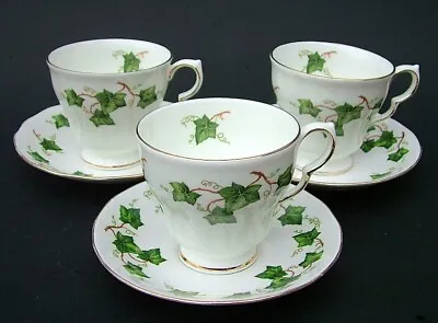 Buy THREE Colclough Ivy Leaf Pattern 200ml Tea Cups & Saucers - Look In Good Cond • 18£