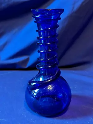 Buy RARE Cobalt Blue Blown Glass Hand Made Swirl Vase VINTAGE 6.5 Ins • 15.84£