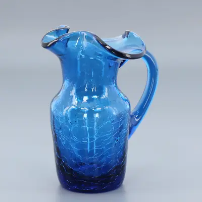Buy Vintage Rainbow Crackle Glass Turquoise Tricorn Miniature Jug Style Vase #554 • 16.08£